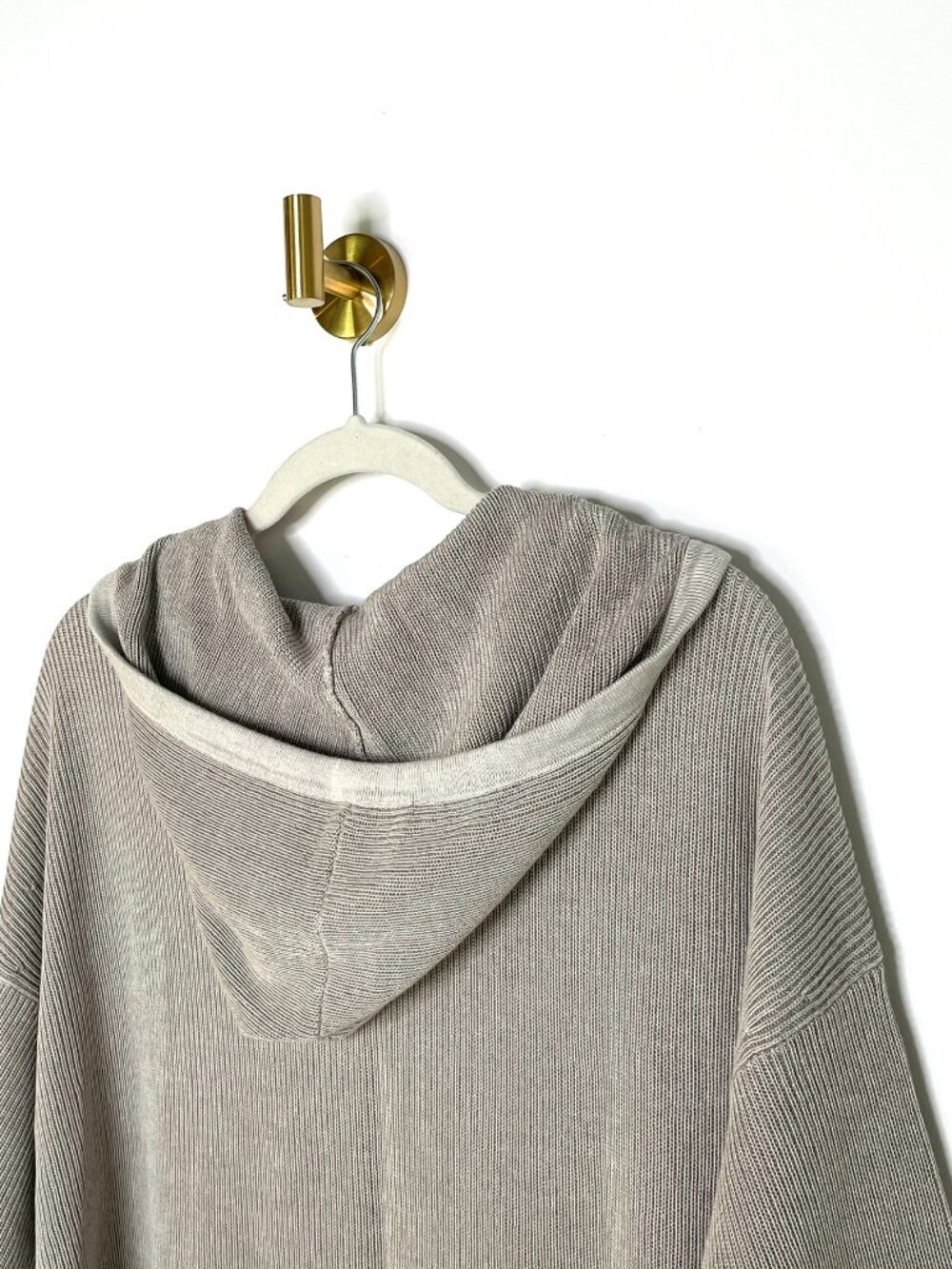 Sweater | J Jill Cotton Rayon Knit Hoodie Tunic Beige XL | Soft Minimalist Light - Picture 8 of 11